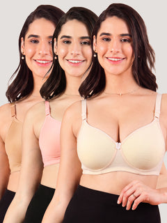 Cherry Full Coverage Lightly Padded Everyday Bra | Pack of 3-CAMEL PEACH SKIN