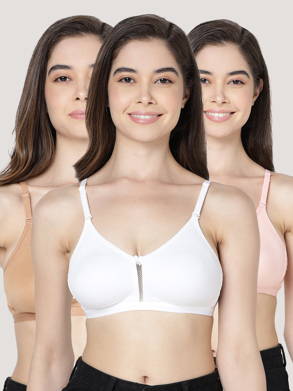 Gloria Full Coverage Double Layered Cups Everyday Bra | Pack of 3-CAMEL WHITE PEACH