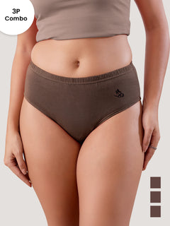 Eve 100% Cotton Mid-Waist Hipster Panties for Women | Pack of 3-COFFEE COFFEE COFFEE