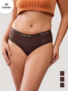 Jazzie Women Hipster Panties | Mid-Rise | 100% Cotton | Pack of 3-COFFEE COFFEE COFFEE
