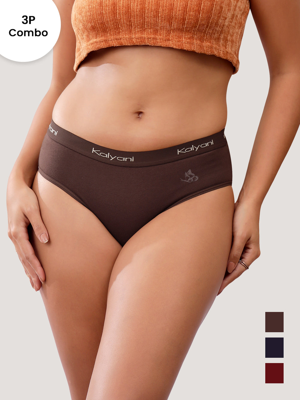 Jazzie Women Hipster Panties | Mid-Rise | 100% Cotton | Pack of 3-COFFEE DARK BLUE P.MAROON