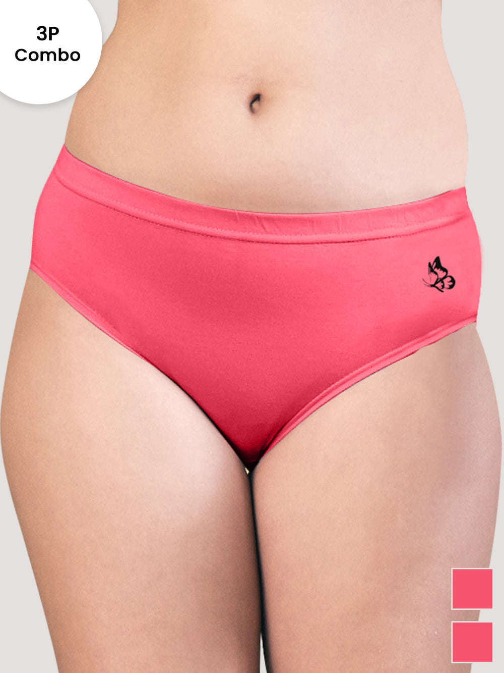 Eve Mid Waist Multicolor Hipster Panties | Pack of 3-CORAL CORAL CORAL