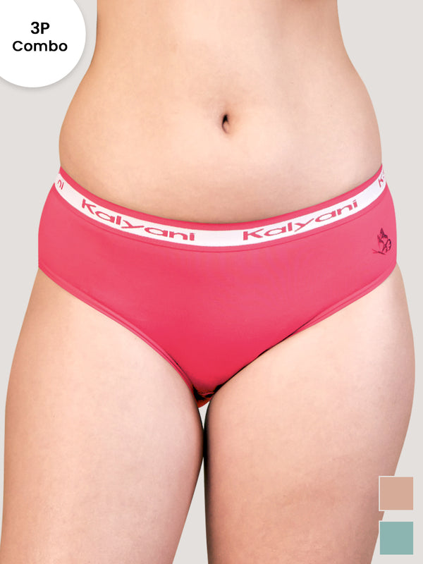 Jazzie Mid Waist Hipster Underwear | Pack of 3-CORAL NUDE OCEAN GREEN