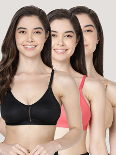 Gloria Full Coverage Double Layered Cups Everyday Bra | Pack of 3-CORAL BLACK CAMEL