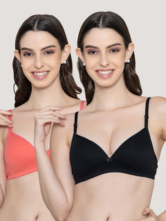 K LINGERIE Orchid Plunge Neck Soft Padded Detachable Straps Low Back Bra for Women & Girls-CORAL BLACK