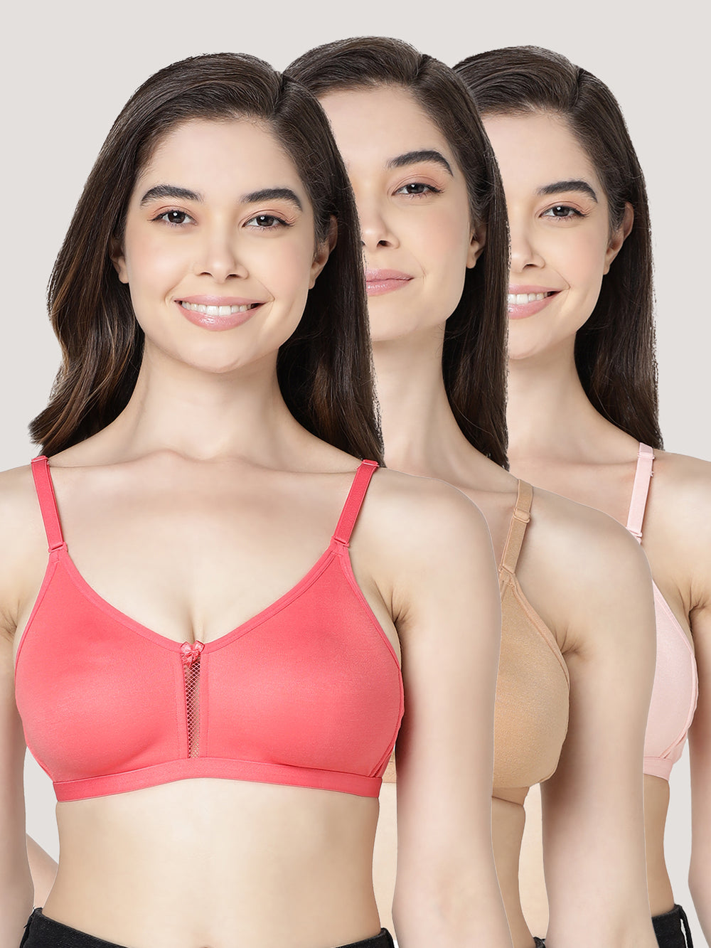 Gloria Full Coverage Double Layered Cups Everyday Bra | Pack of 3-CORAL CORAL CORAL