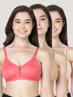 Gloria Full Coverage Double Layered Cups Everyday Bra | Pack of 3-CORAL CAMEL PEACH