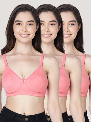 Evlyn Double Layered Cups Regular Bra | Pack of 3-CORAL CORAL CORAL