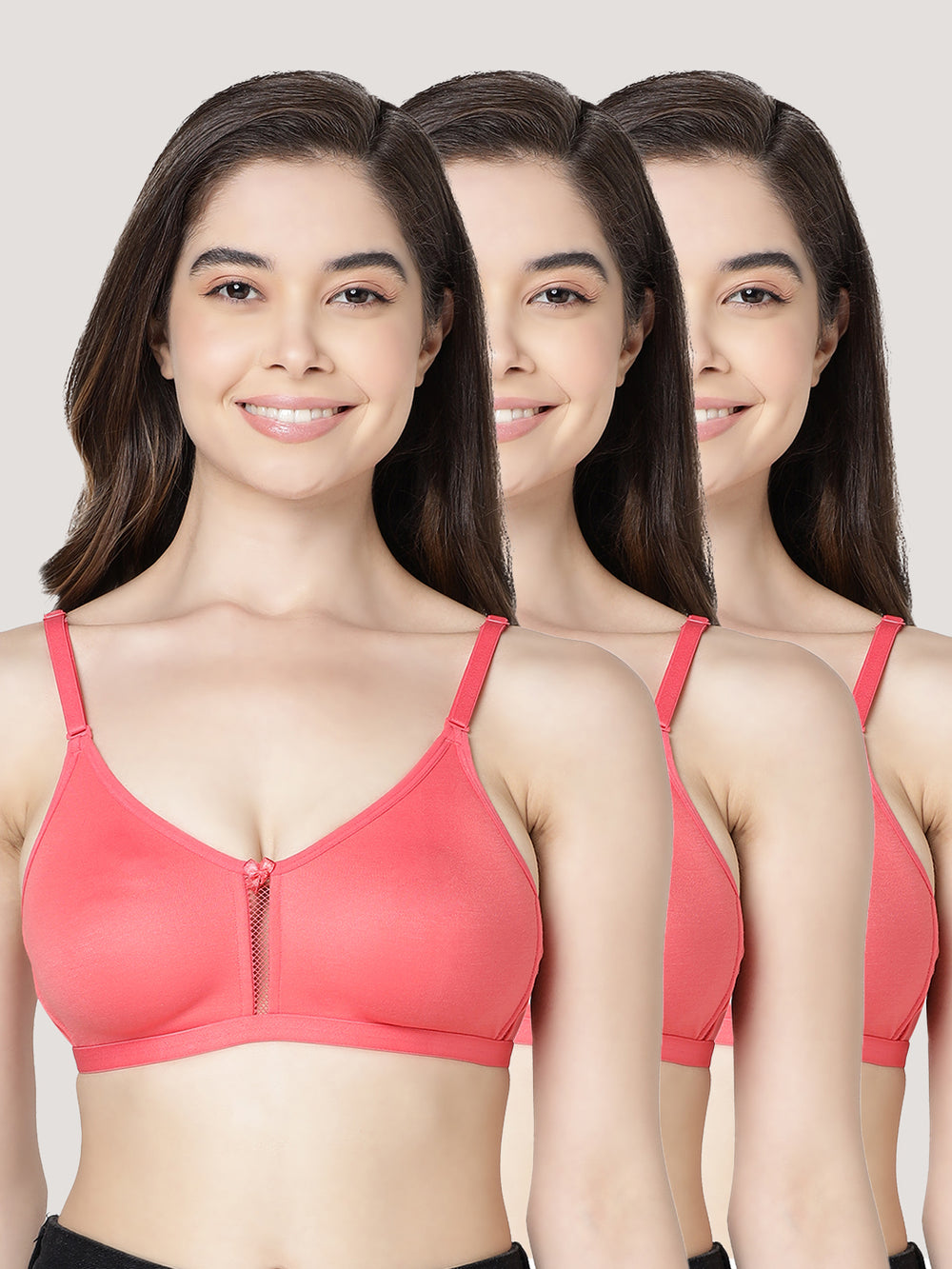 Gloria Full Coverage Double Layered Cups Everyday Bra | Pack of 3-CORAL CORAL CORAL