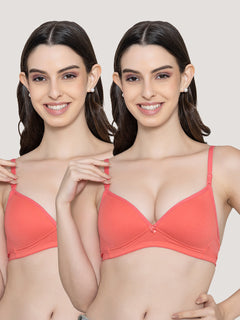 K LINGERIE Orchid Plunge Neck Soft Padded Detachable Straps Low Back Bra for Women & Girls-CORAL CORAL
