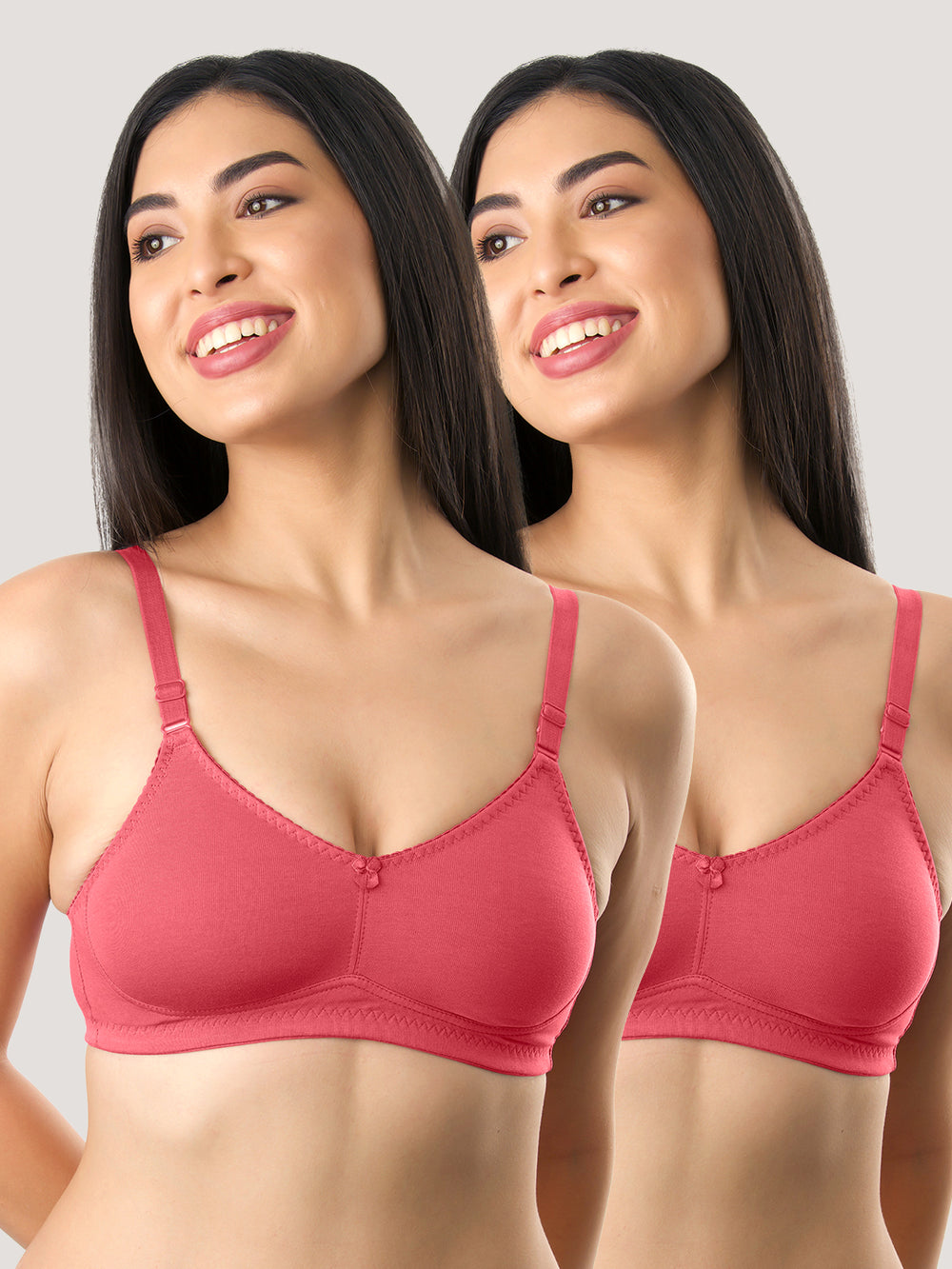 Kalyani's Emma Double Layered Seamless Cups Full Coverage Cotton Bras | Pack of 2 | CORAL CORAL