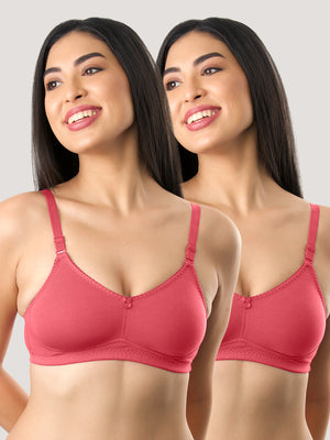 Kalyani's Emma Double Layered Seamless Cups Full Coverage Cotton Bras | Pack of 2 | CORAL CORAL