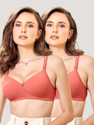 Sheley Women's Wirefree Soft Padded Cups Detachable Straps Bra Pack of 2-CORAL CORAL