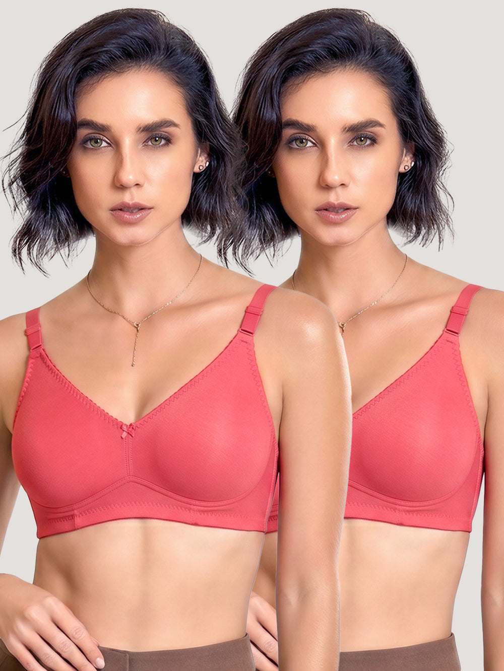 Kalyani's Emma Double Layered Seamless Cups Full Coverage Cotton Bras | Pack of 2 | CORAL CORAL