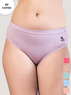 Eve Women's Cotton Lycra Seamless Bikini Panty | Pack of 6-CRL ND OGR SBLE LPH LV