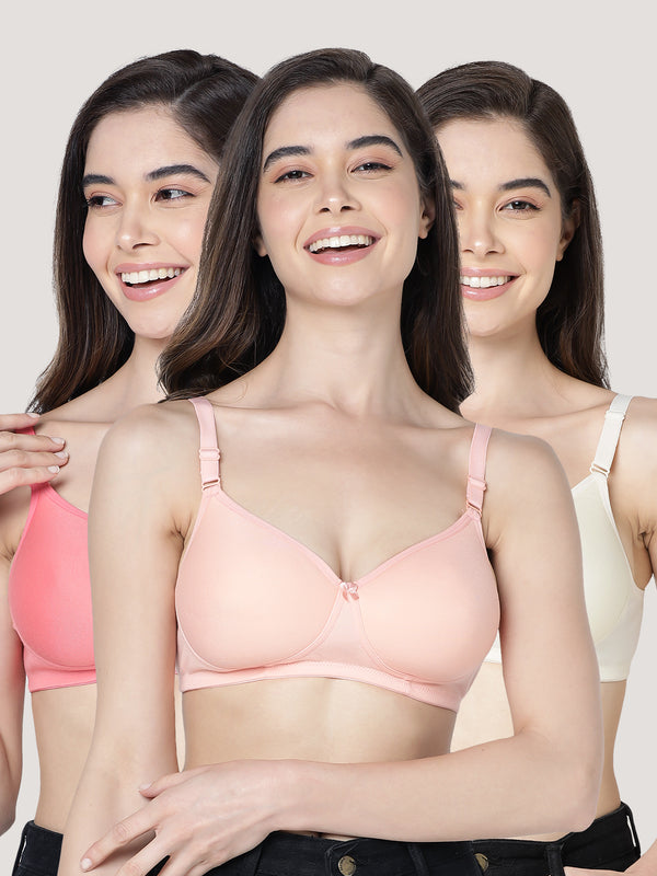 Cherry Full Coverage Lightly Padded Everyday Bra | Pack of 3-CORAL PEACH SKIN