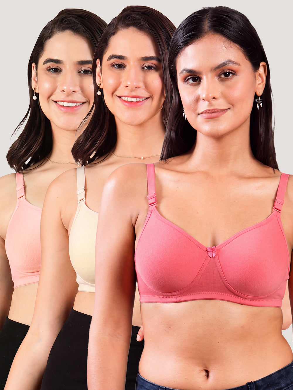 Cherry Full Coverage Lightly Padded Everyday Bra | Pack of 3-CORAL PEACH SKIN