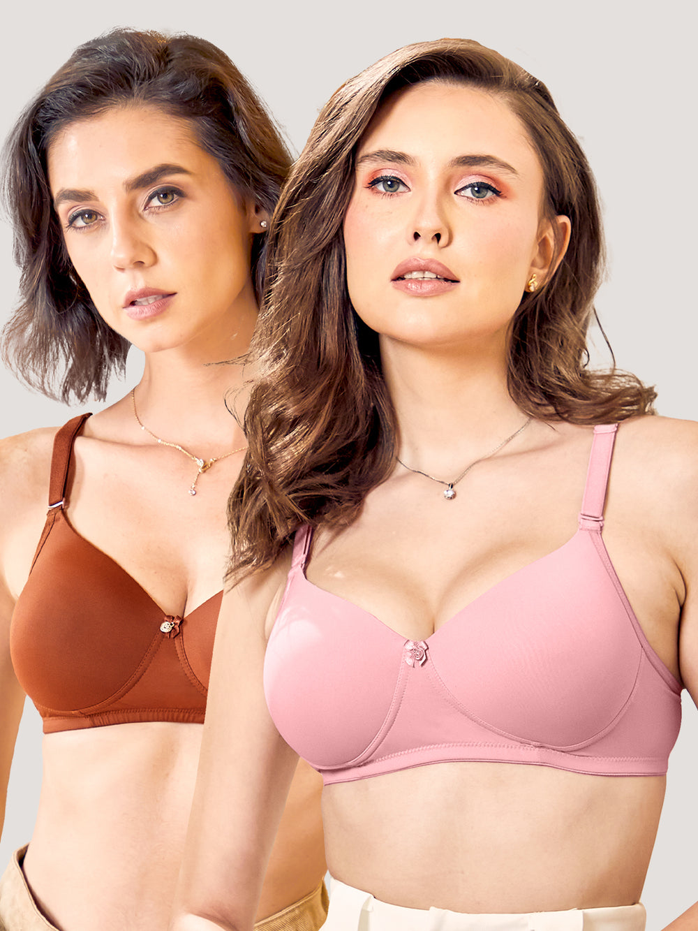 Sheley Women's Wirefree Soft Padded Cups Detachable Straps Bra Pack of 2-CREPE BROWN