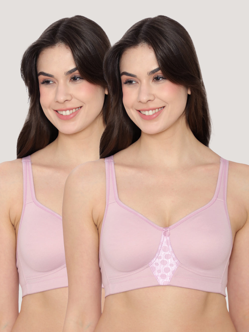 K LINGERIE Chase Double Layered Cups Center Lace Full Coverage Seamless Bra-CREPE CREPE