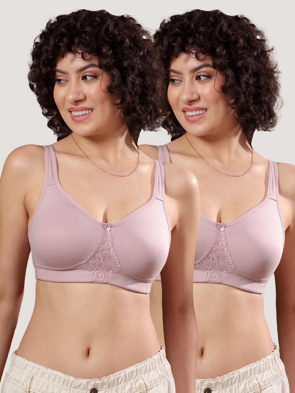 K LINGERIE Chase Double Layered Cups Center Lace Full Coverage Seamless Bra-CREPE CREPE