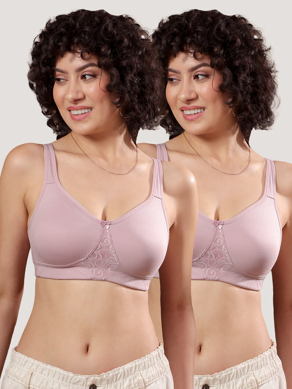 K LINGERIE Chase Double Layered Cups Center Lace Full Coverage Seamless Bra-CREPE CREPE