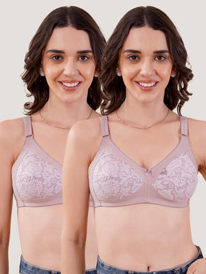 Clare Women's Full Support Non Padded Delicate Lace Bra | Pack of 2-Crepe Crepe