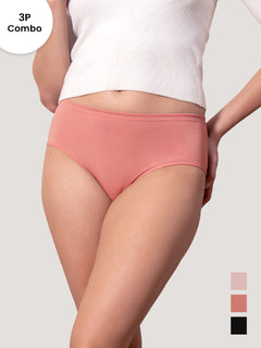 Cooper Women Super Stretchable Full Coverage High Waist Hipster Panties | Pack of 3-CREPE DUSTY ROSE BLACK
