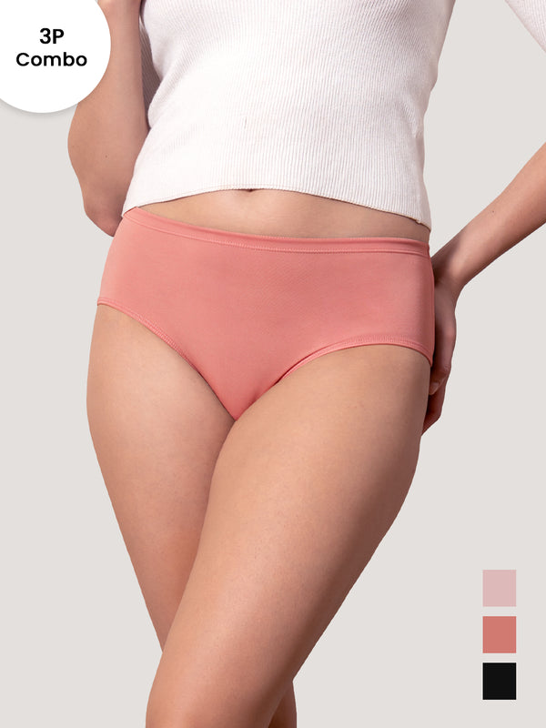 Cooper Women Super Stretchable Full Coverage High Waist Hipster Panties | Pack of 3-CREPE DUSTY ROSE BLACK
