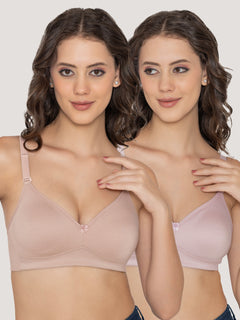 Kalyani Elvira Everyday Support Seamless Non Padded T-Shirt Bras | Pack of 2 | CREPE FAWN