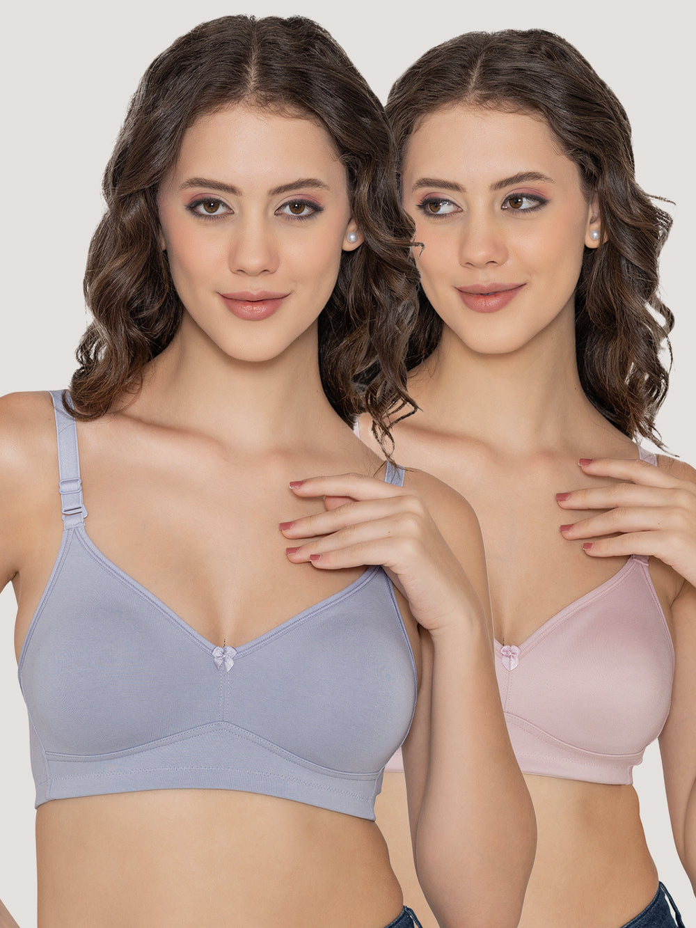 Kalyani Elvira Everyday Support Seamless Non Padded T-Shirt Bras | Pack of 2 | CREPE M.BLUE