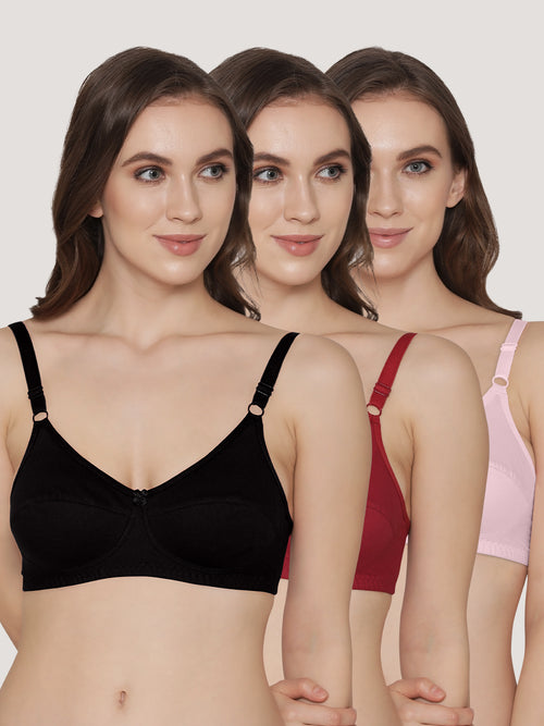K LINGERIE Manvi Women's Non Padded Wirefree Cotton Everyday Bra-CREPE MAROON BLACK