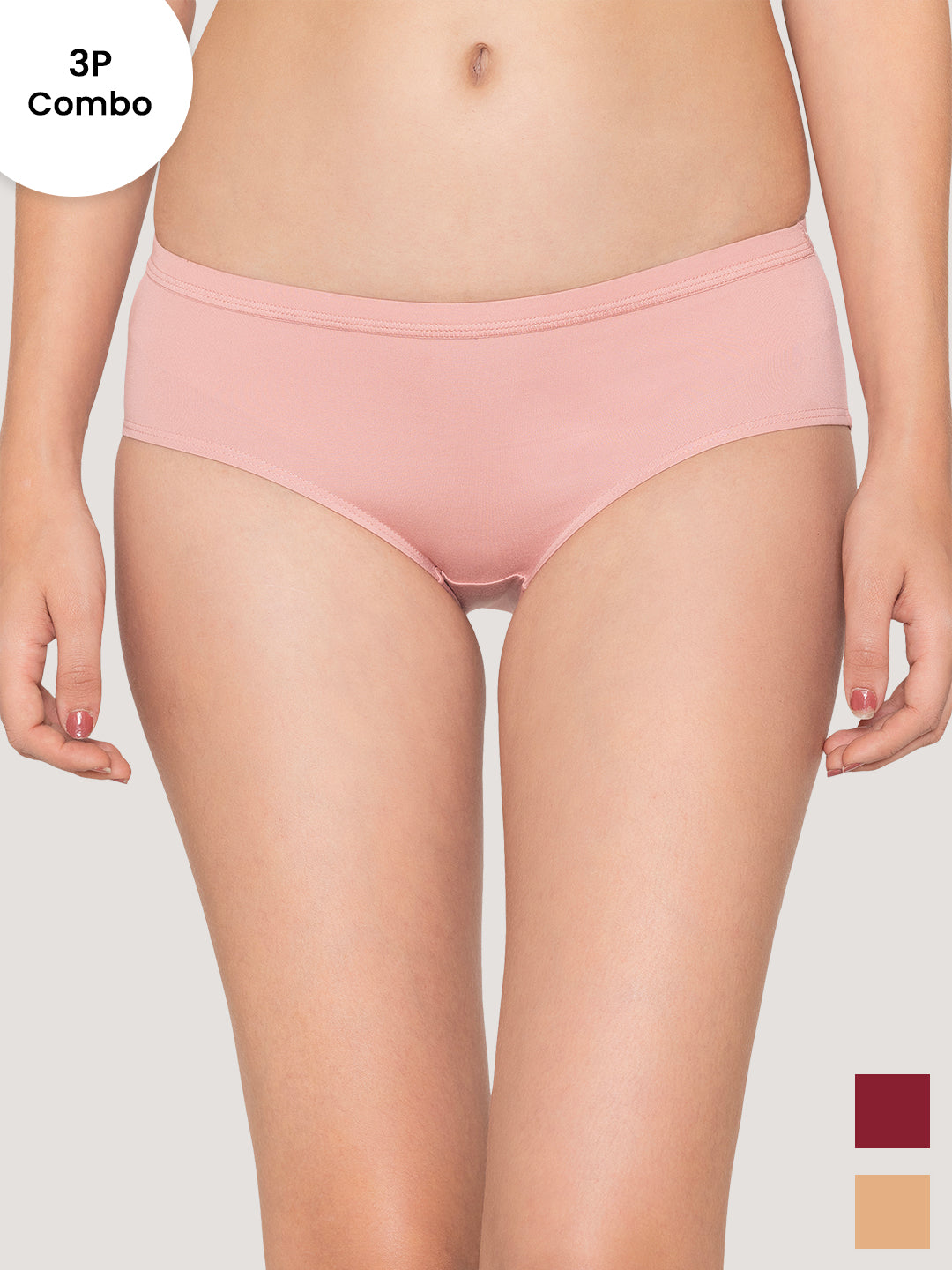 Oliver Mid Waist Hipster Panties | Pack of 3-CREPE MAROON NUDE