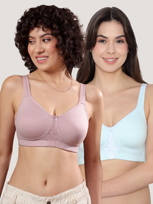 K LINGERIE Chase Double Layered Cups Center Lace Full Coverage Seamless Bra-CREPE SKY BLUE