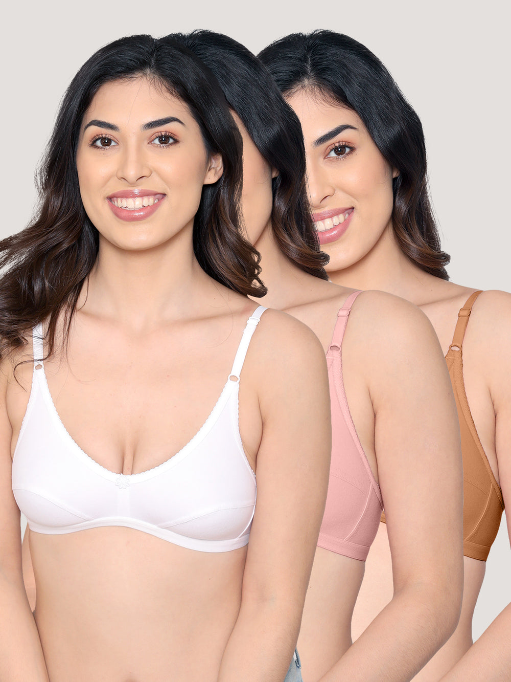 Vidhi Seamed Non-Padded Everyday Bra | Pack of 3-CREPE WHITE CAMEL