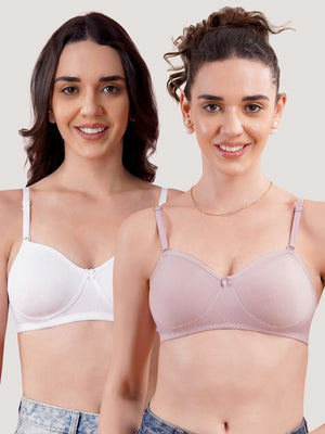 K LINGERIE Roxy Girl's Non Padded Multiway Straps Demi Cup Balconette Bra-CREPE WHITE