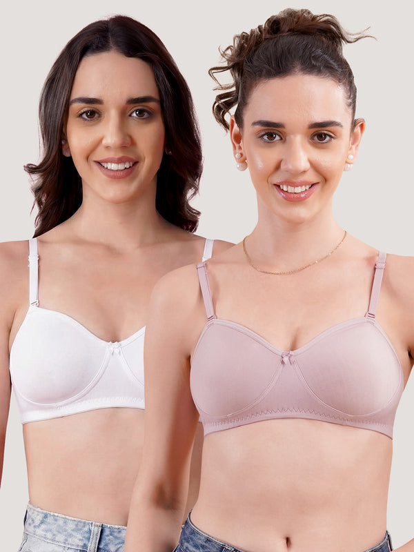 K LINGERIE Roxy Girl's Non Padded Multiway Straps Demi Cup Balconette Bra-CREPE WHITE