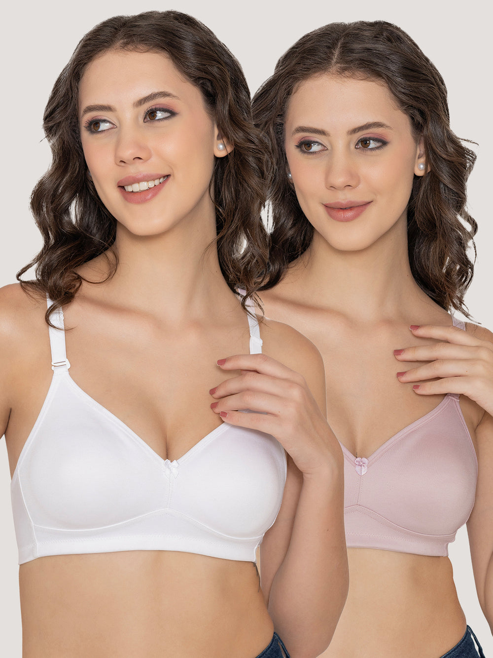 Kalyani Elvira Everyday Support Seamless Non Padded T-Shirt Bras | Pack of 2 | CREPE WHITE