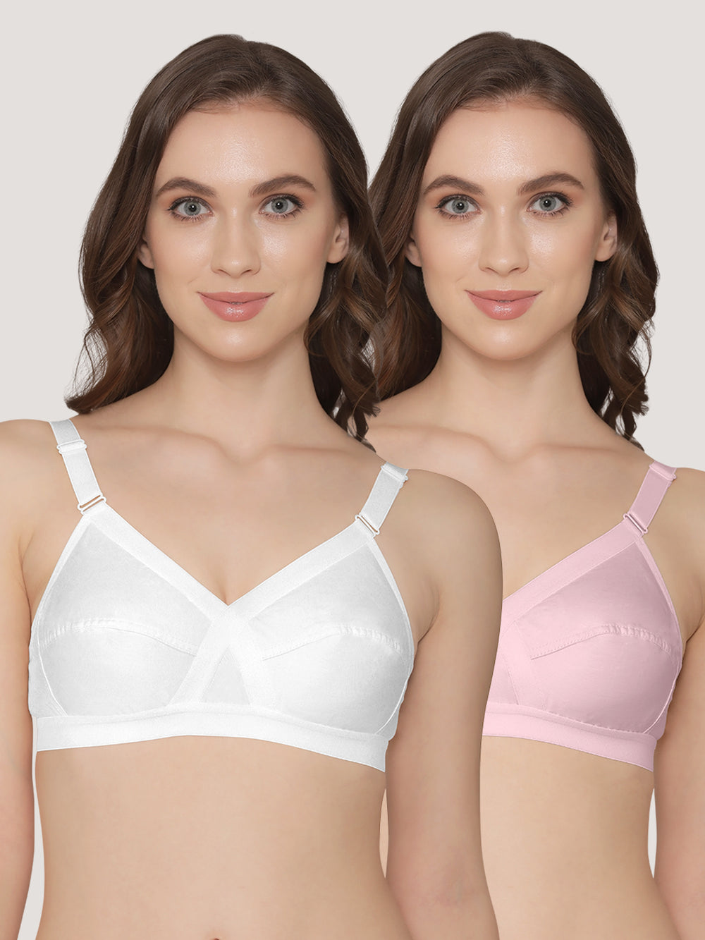 K LINGERIE Cross Care Women's Full Coverage Non Padded Wirefree Minimizer Bra-CREPE WHITE