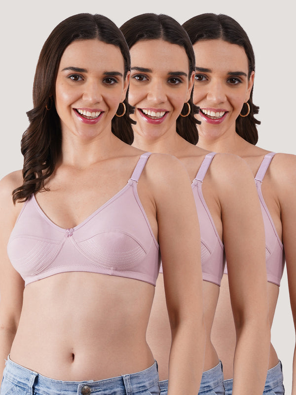 Pranika Non Padded Seamed Everyday Bra | Pack of 3 CREPE CREPE CREPE