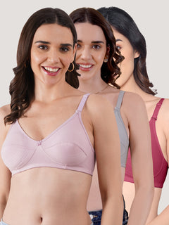 Pranika Non Padded Seamed Everyday Bra | Pack of 3 CREPE GREY ROSEBUD