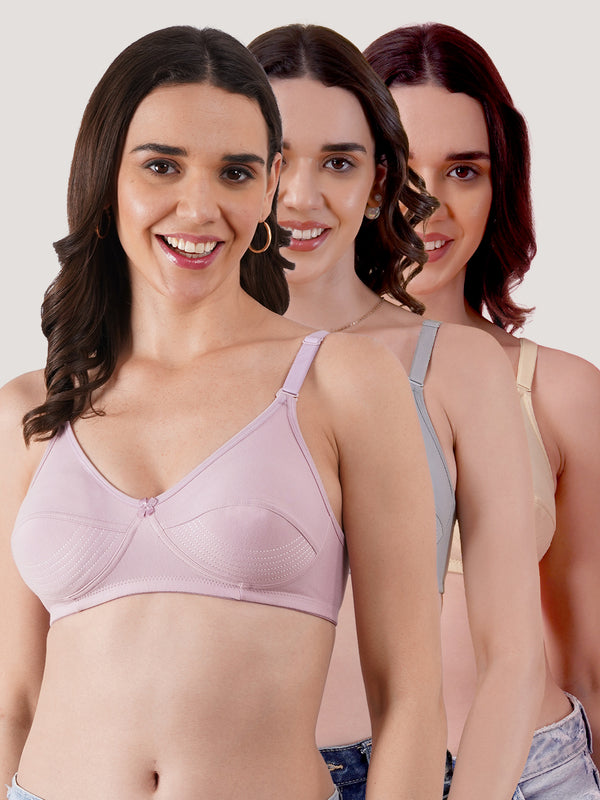 Pranika Non Padded Seamed Everyday Bra | Pack of 3 CREPE GREY SKIN
