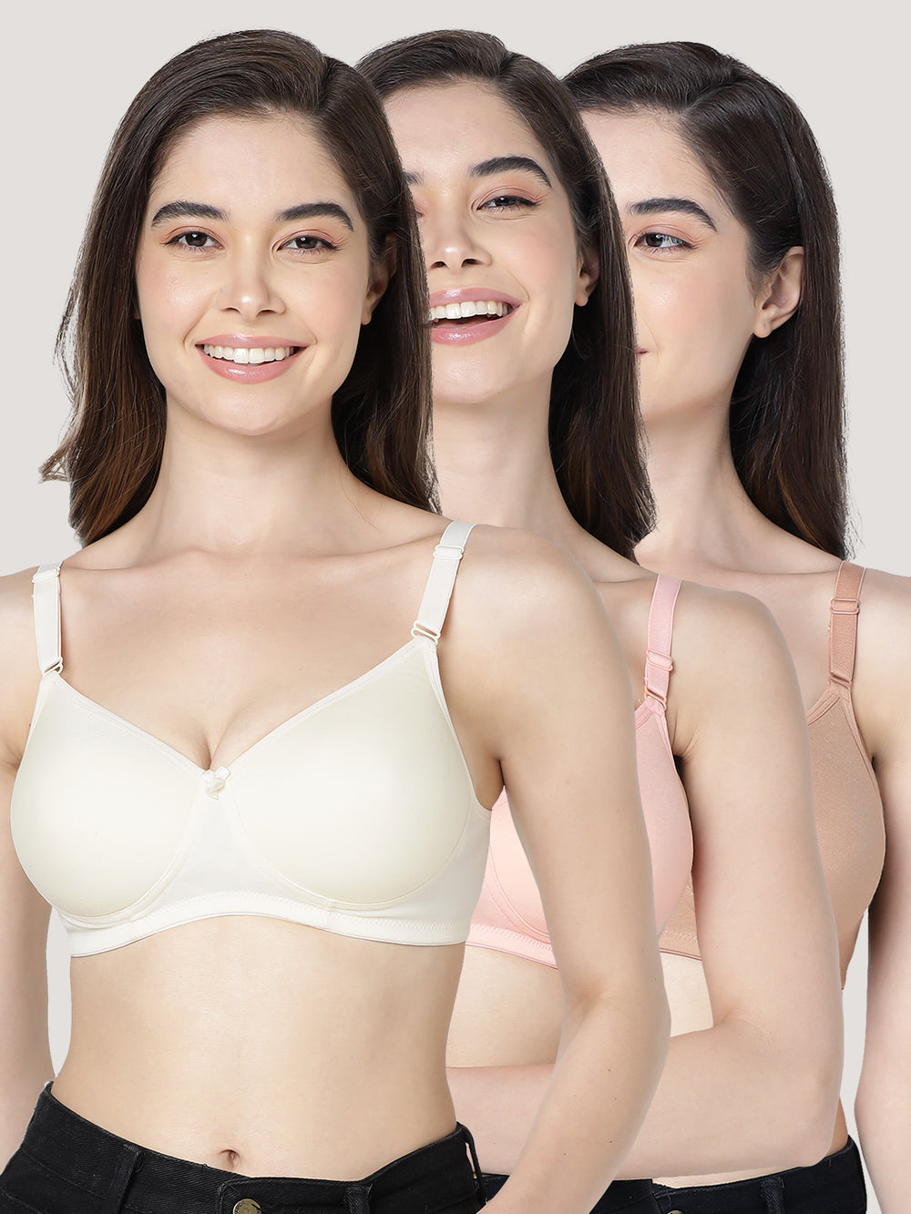 Cherry Full Coverage Lightly Padded Everyday Bra | Pack of 3-CAMEL PEACH SKIN