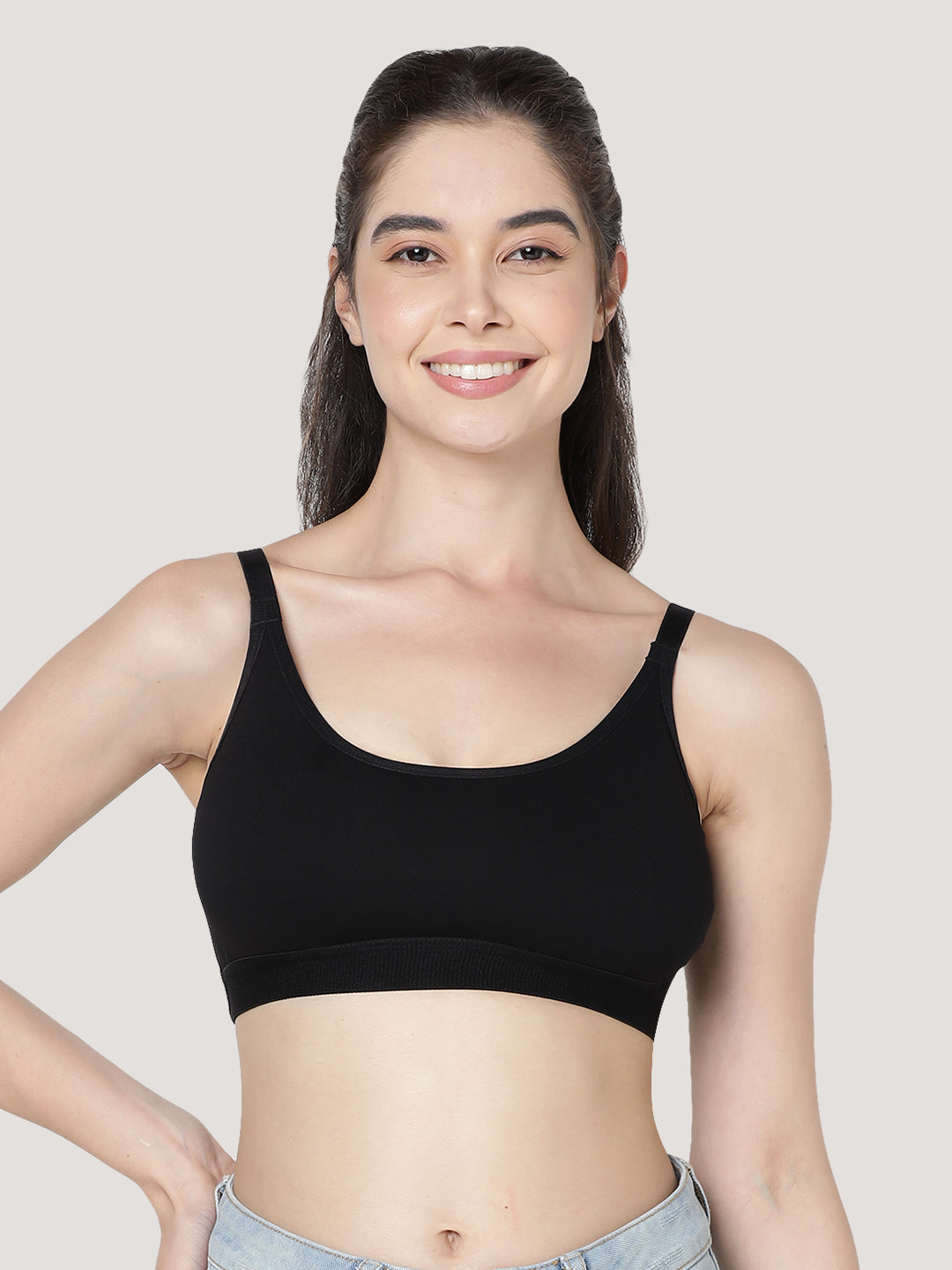 Cathy Double-Layered Slip-On Beginner Bra | Pack of 3-BLACK WHITE ONION