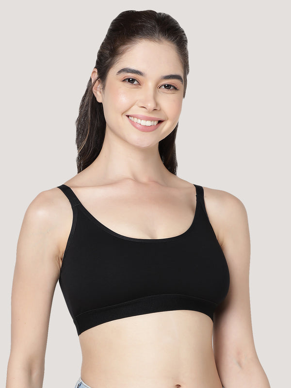 Cathy Double-Layered Slip-On Beginner Bra | Pack of 3-BLACK BLACK BLACK