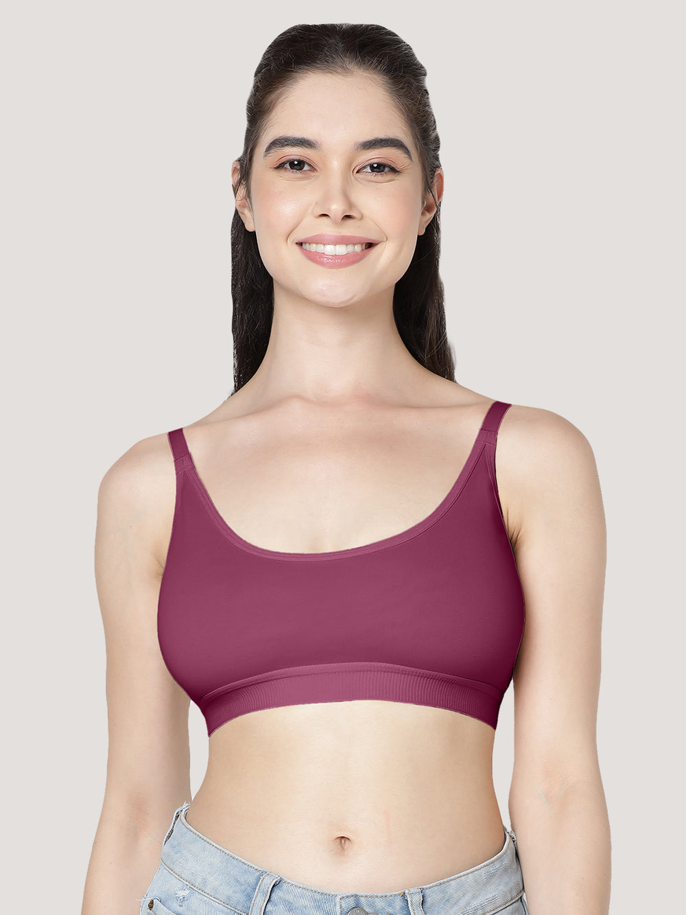 Cathy Double-Layered Slip-On Beginner Bra | Pack of 3-BURGUNDY ONION ROSE