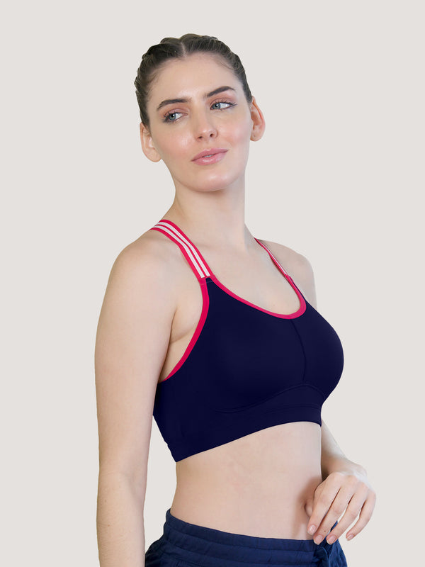 Charlet Cookie Cups Insertion High Impact Sports Bra-DARK BLUE