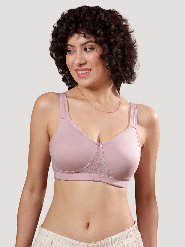 K LINGERIE Chase Double Layered Cups Center Lace Full Coverage Seamless Bra-CREPE CREPE