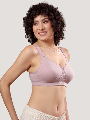 K LINGERIE Chase Double Layered Cups Center Lace Full Coverage Seamless Bra-GREY CREPE