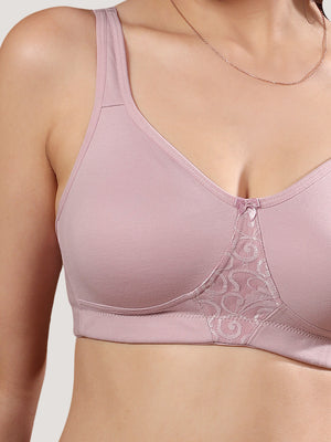 K LINGERIE Chase Double Layered Cups Center Lace Full Coverage Seamless Bra-L.NUDE CREPE