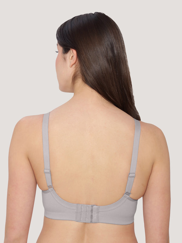 K LINGERIE Chase Double Layered Cups Center Lace Full Coverage Seamless Bra-GREY CREPE